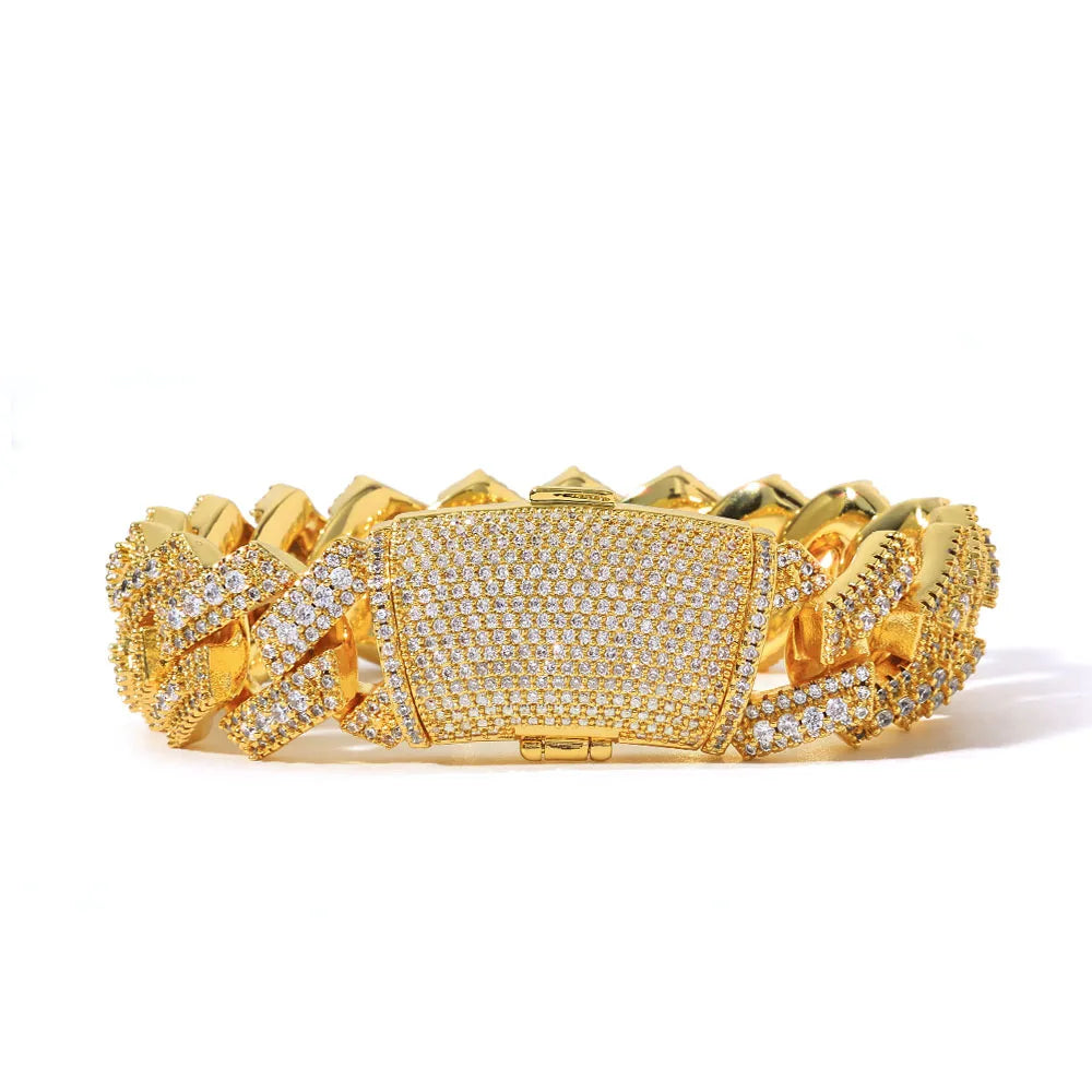 Gold Cuban Bracelet Iced Out 18MM 3-Row