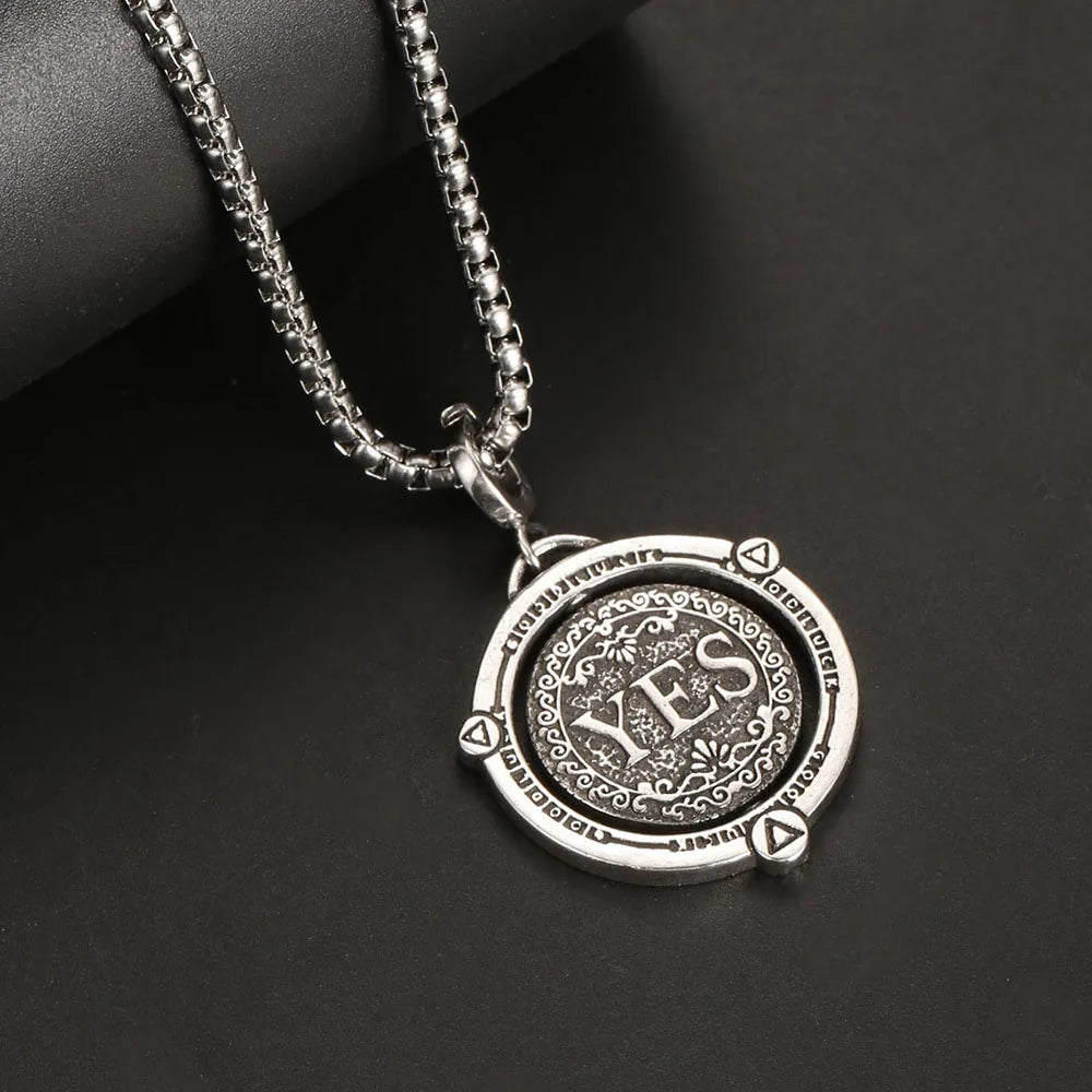 1PC INGX Vintage Ancient Rome Rotatable Round Choice "Yes or No" Necklace for Men Decision Coin Necklace Man Women
