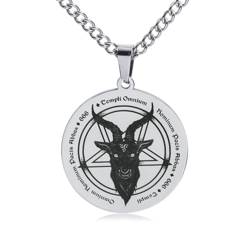 Satan Goat Head Round Stainless Steel Pendant Necklace Vintage Personality Men Pendant Neck Chian Jewelry Fashion Accessories