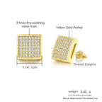Iced Out Round Square Stud Earrings — Gold