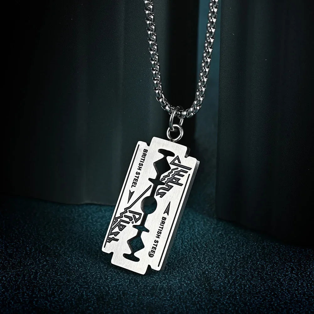 Punk Hip Hop Music Band Judas Priest Necklace Razor Shape Pendant Men Women Chain Necklace Friendship Gift Jewelry Wholesale