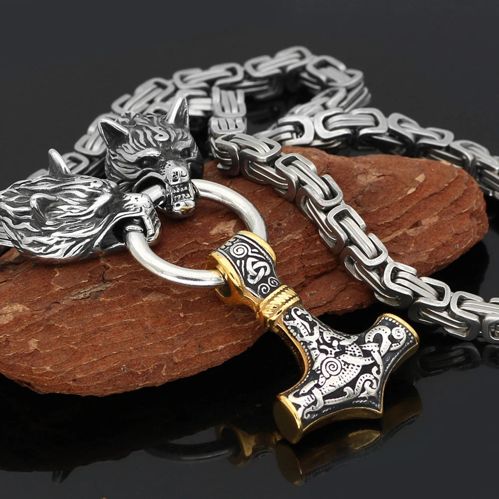 Viking Wolf Stainless Steel Pendant Necklace