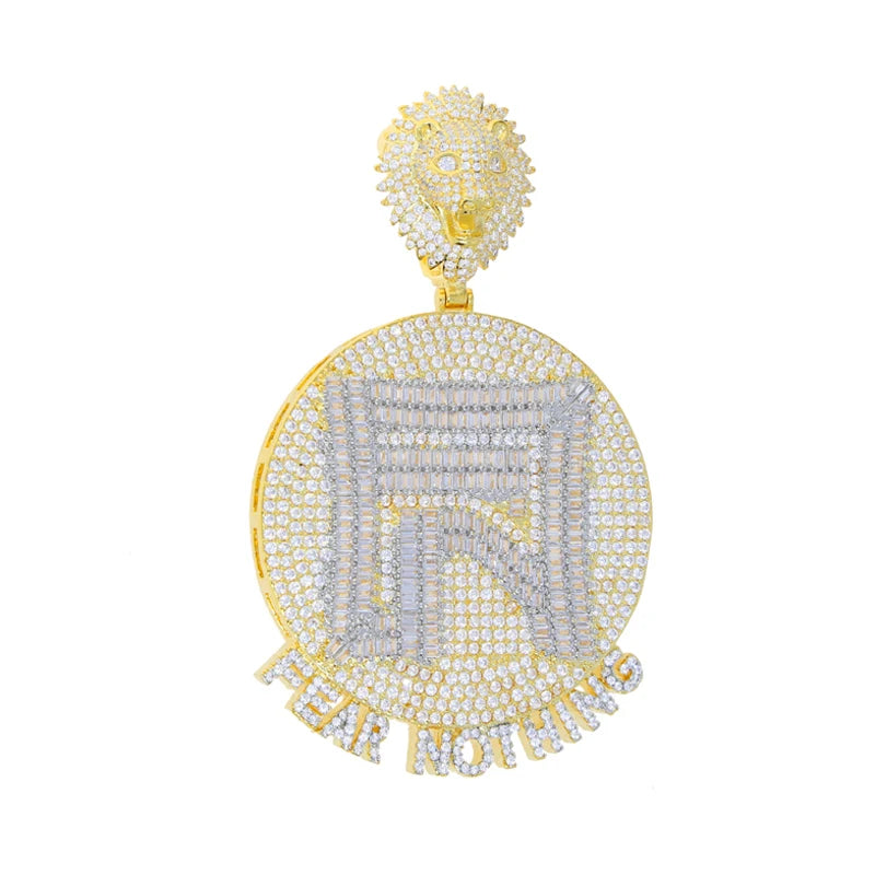 Iced Out Fear Nothing Lion Pendant — Two-Tone