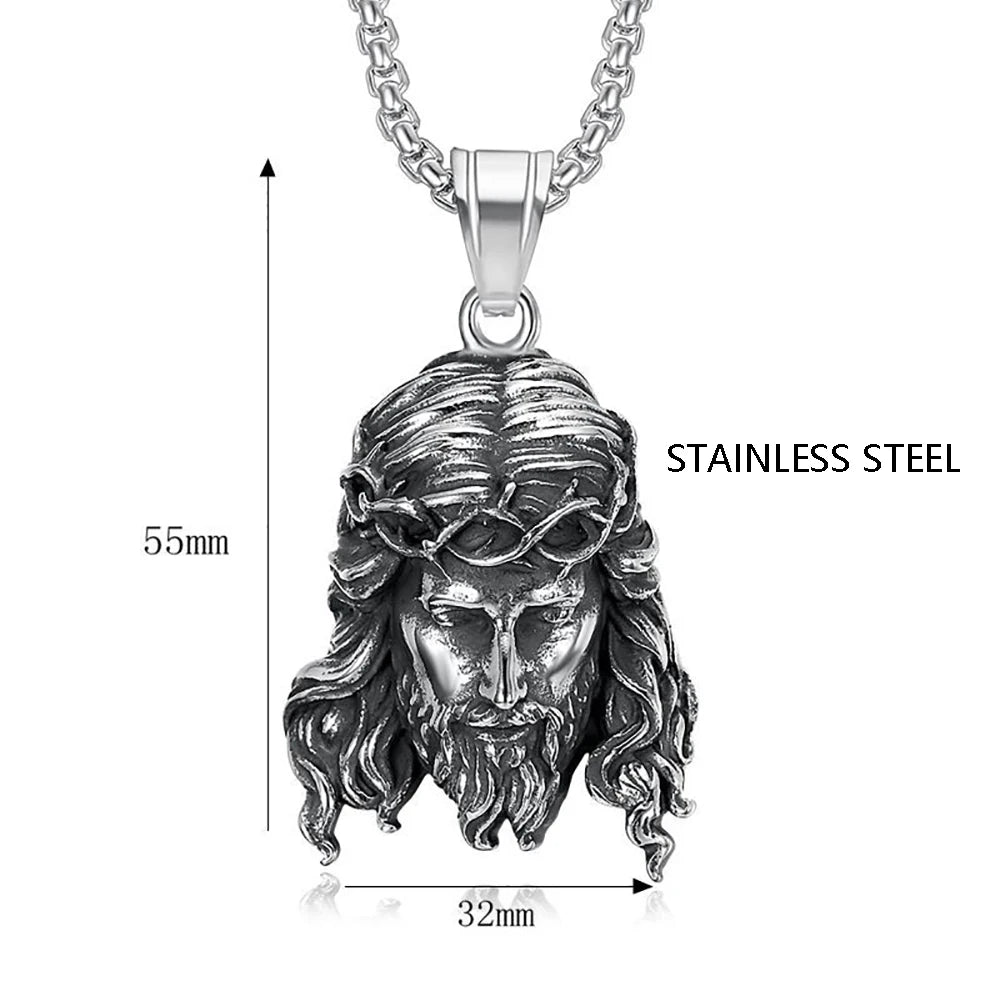 Catholic Vintage Jesus Head Pendant Necklaces For Men Women Fashion Stainless Steel Religious Amulet Jewelry Gifts Dropshipping