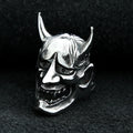 Mens Gothic Prajna Mask Ring Stainless Steel Japanese Samurai Skull Rings for Men Women Fashion Biker Jewelry Gift
