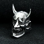 Mens Gothic Prajna Mask Ring Stainless Steel Japanese Samurai Skull Rings for Men Women Fashion Biker Jewelry Gift