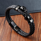 Multi-layer Bracelet Punk Stainless Steel Charm Magnetic Black Men's Leather Bracelets Skull Braided Bangles Jewelry