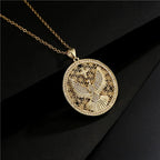 Flower of Life Eagle Cross Round Pendant Necklace — Copper Alloy