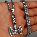 Viking Odin Raven Huginn and Muninn Double Axe Titanium Steel Stainless Steel Necklace Pendant Men's Scandinavian