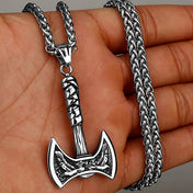 Viking Odin Huginn Muninn Double Axe Pendant Necklace — Steel