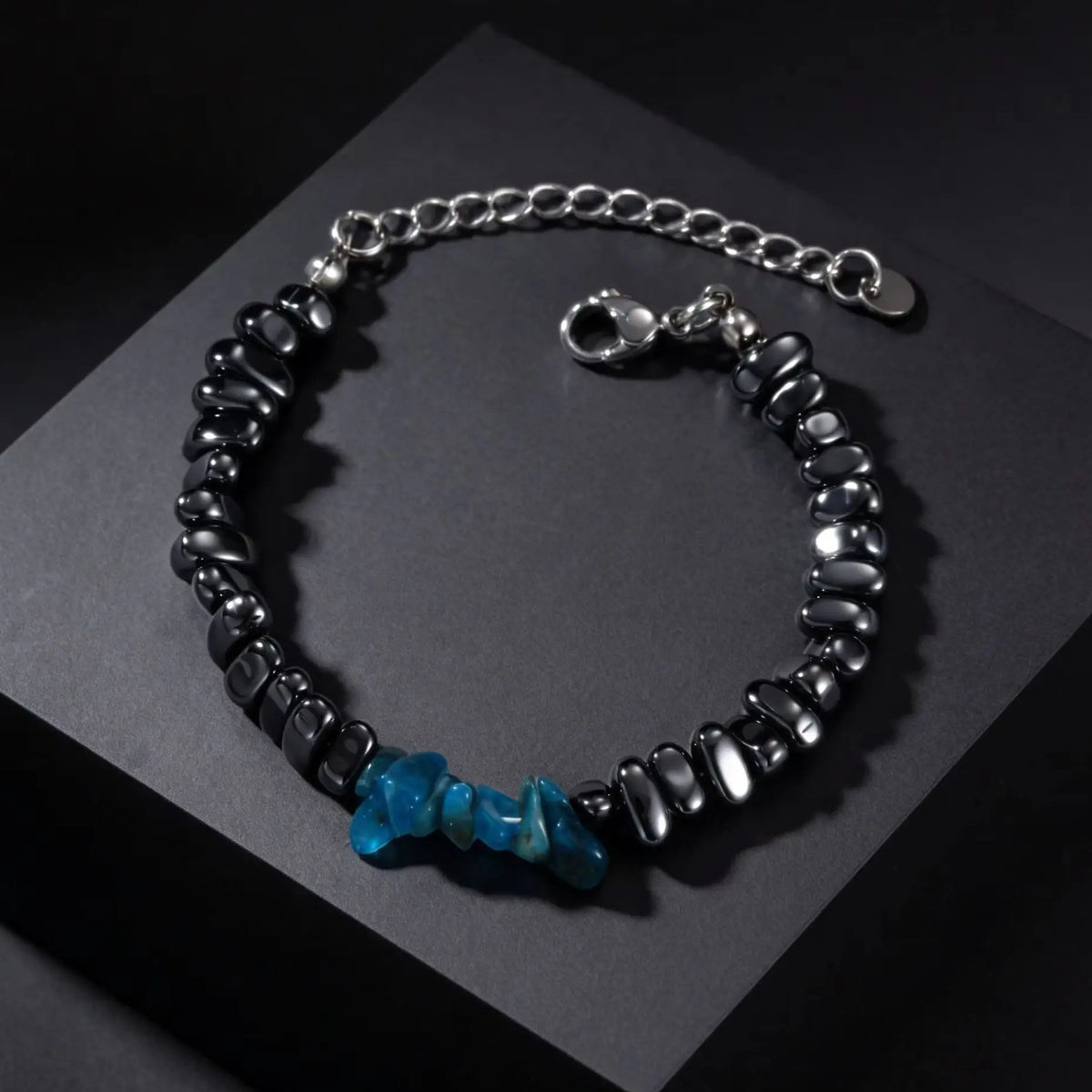 Irregular Black Stone Bracelet for Men — Stainless Steel