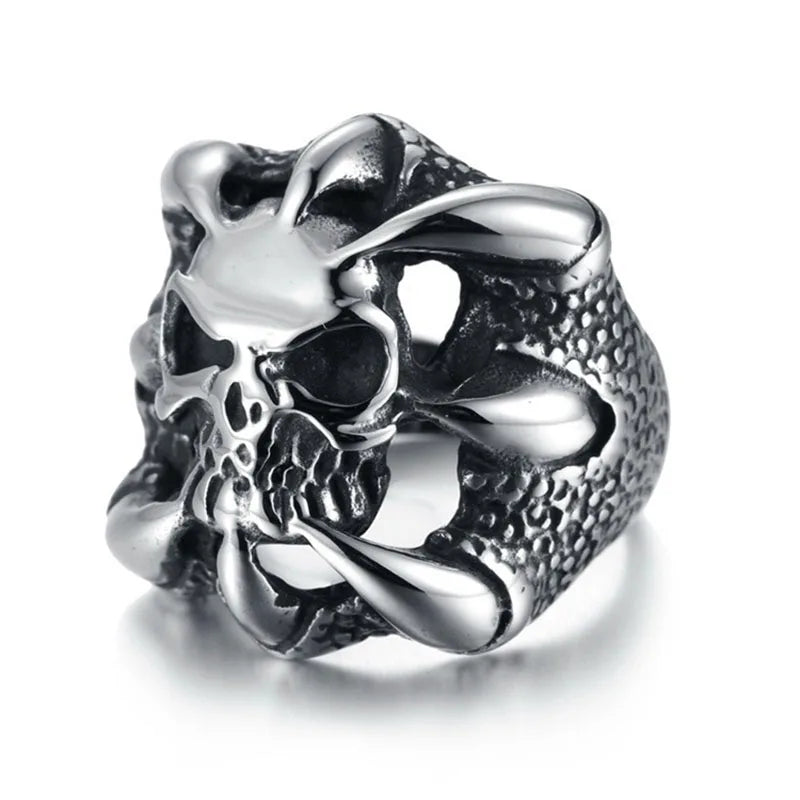 Retro Officer Skull Rings for Men Women Punk Hip Hop Rock Skeleton Trendy Ring Fashion Jewelry Gifts Adjustable