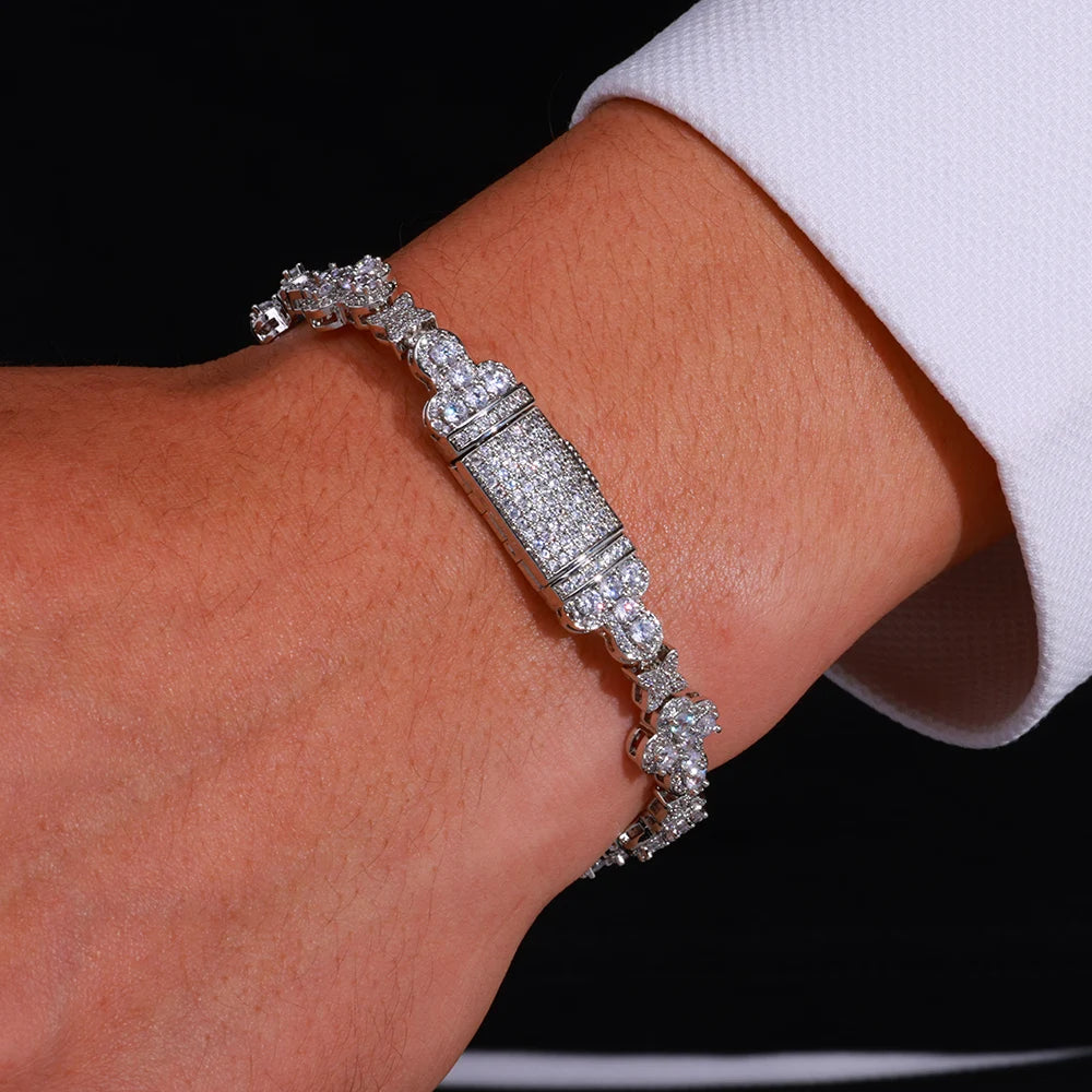 Gold Cross Bracelet Iced Out 10MM Flower Star