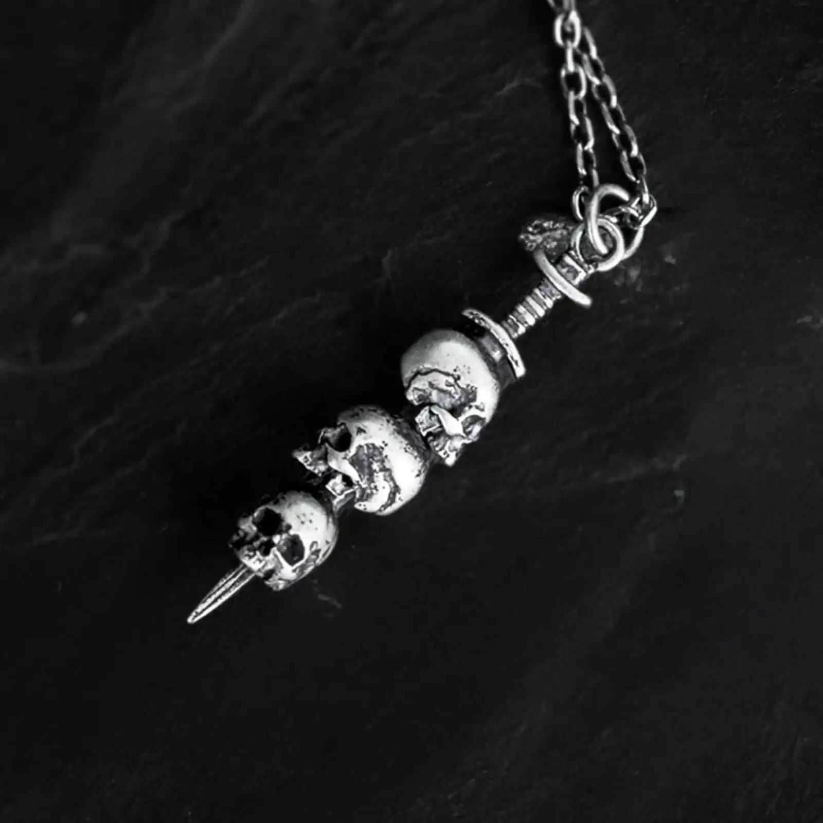 Dark Night Skull Sword Silver The Sword Pass Through Skulls Pendant for Men and Women Vintage Gothic Style Necklace