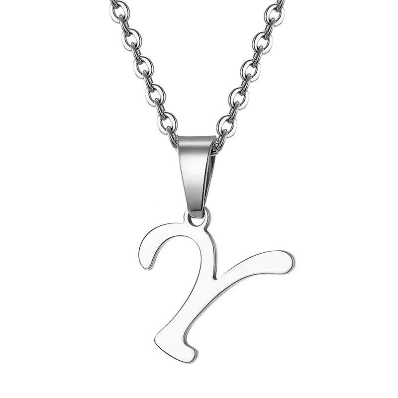 Vintage Initial Letter Pendant Necklace for Women Simple Stainless Steel Letter Glossy Clavicle Chain Choker Necklaces Jewelry