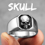 Skull Ring Black Gemstone — Stainless Steel