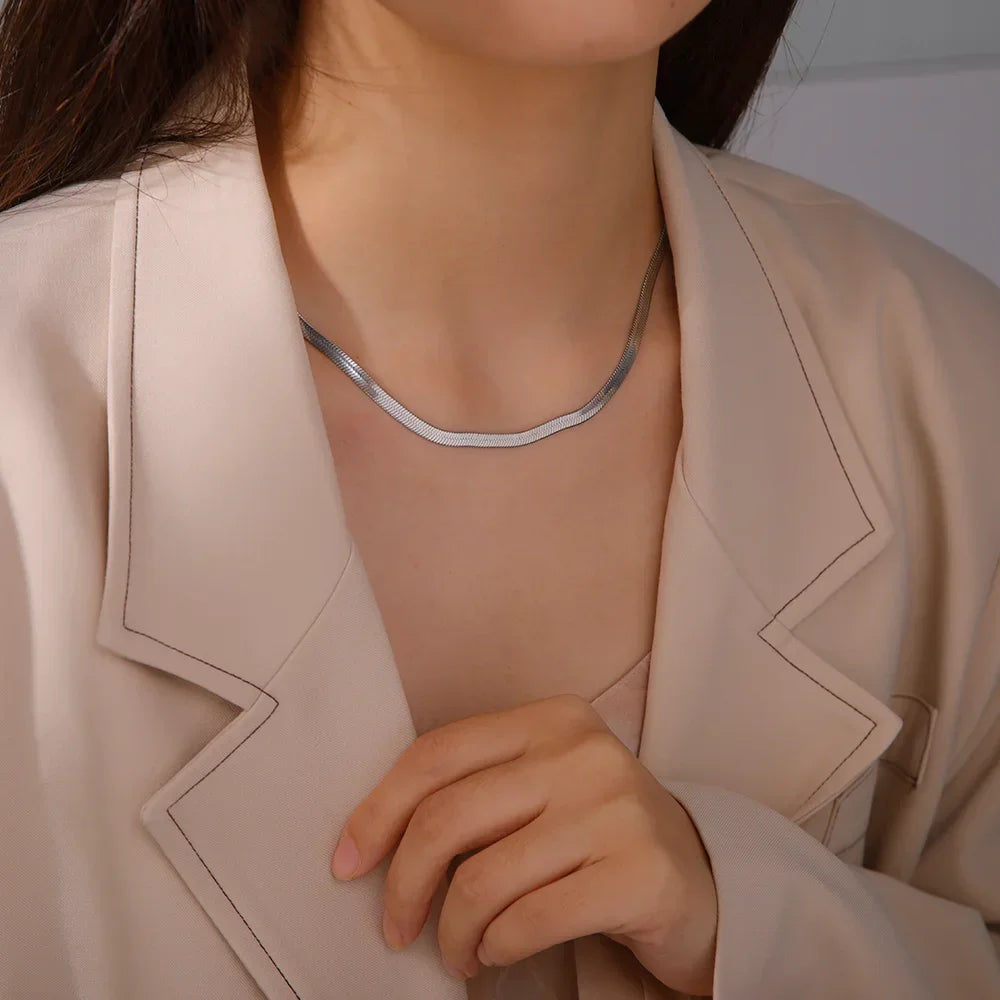 Gold Herringbone Snake Chain Necklace 5mm — Stainless Steel