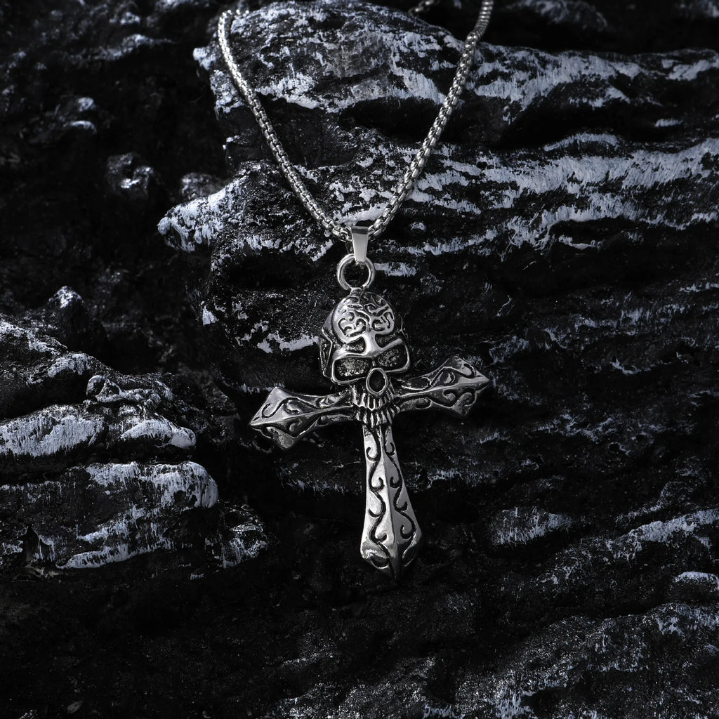 Cross Skull Steel Pendant European American Dark