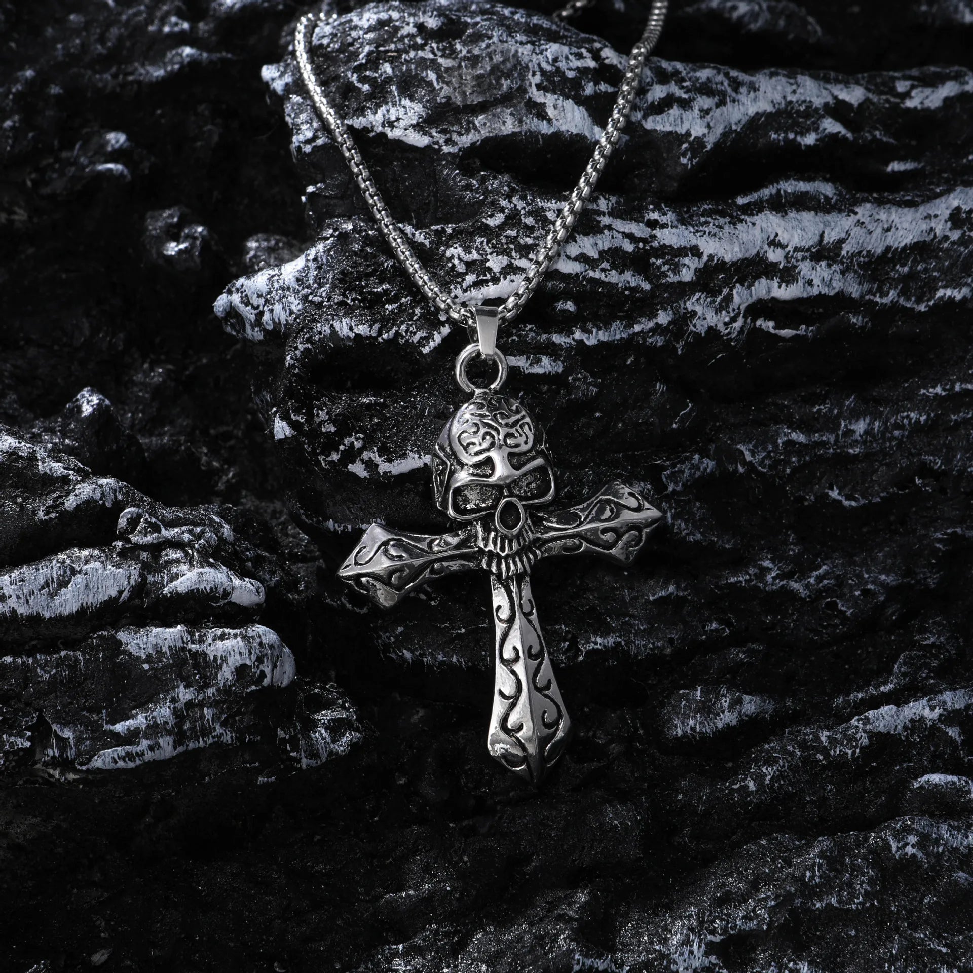 Cross Skull Steel Pendant European American Dark