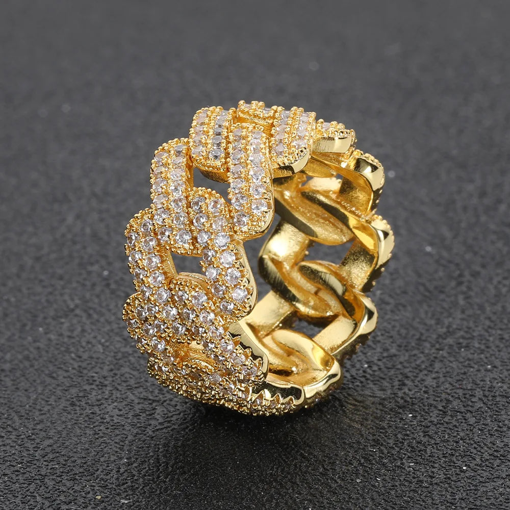 Iced Out Full CZ Cuban Link Ring 11mm — Gold-Tone