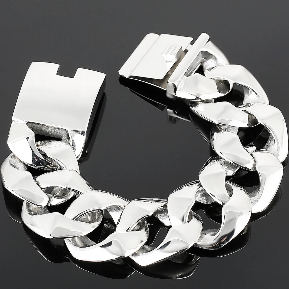 Cool 31MM Hip Hop Cuban Chain Bracelet Men's High Polished Solid Stainless Steel Jewelry Gift Logo Laser Engraving