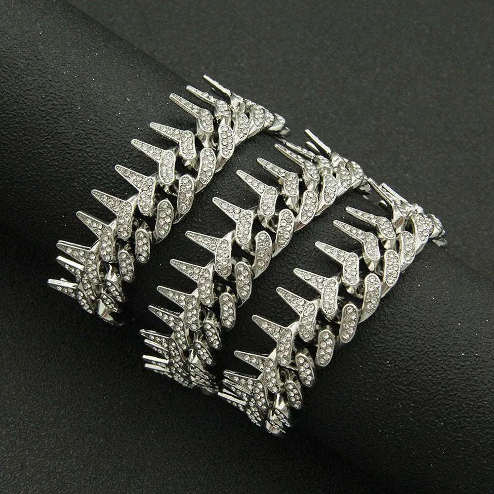 20mm Gothic Thorns Flash Full Rhinestone Miami Cuban Chain Luxury Fashion Men's Necklace For Women Hip Hop Cool