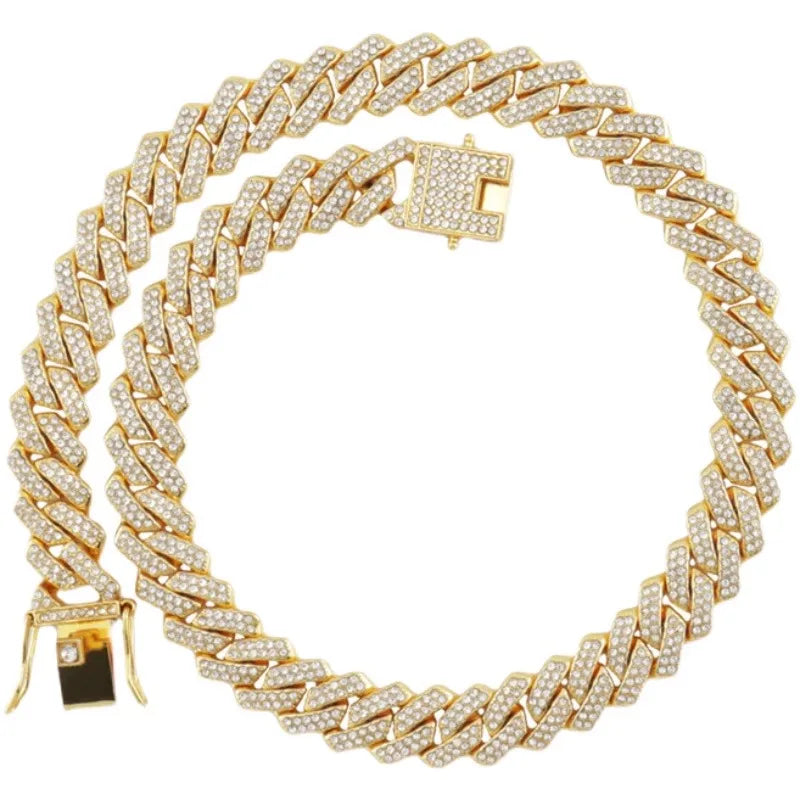 TrendMen Hiphop Rock Cuban Link Chain Alloy Necklaces For men Boys Gold Color Metal Crystal Clavicle Chain Party