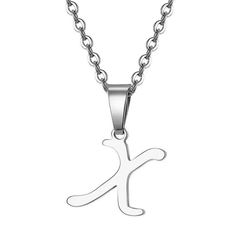 Vintage Initial Letter Pendant Necklace for Women Simple Stainless Steel Letter Glossy Clavicle Chain Choker Necklaces Jewelry