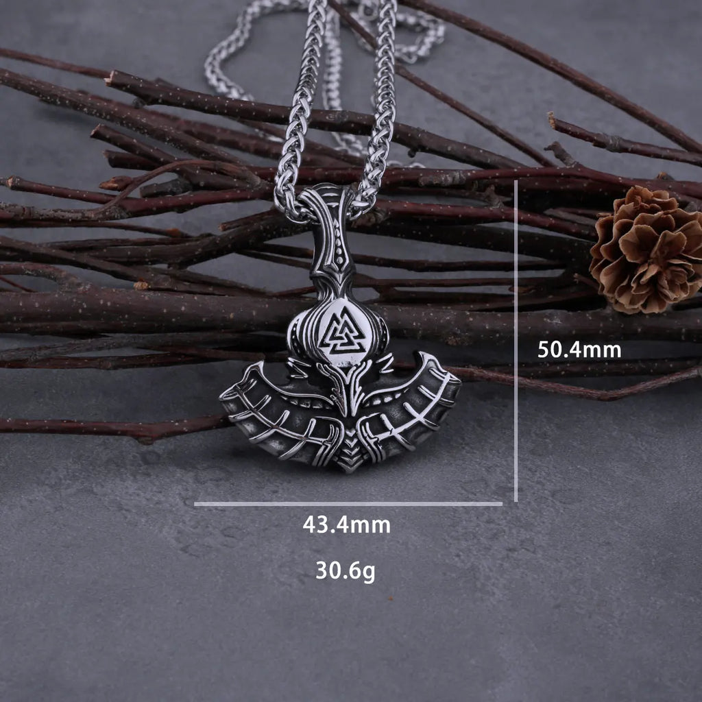 Viking Mjolnir Thor's Hammer with Odin Triangle Rune Necklace Men's Vintage Hip Hop Charm Pendant Stainless Steel