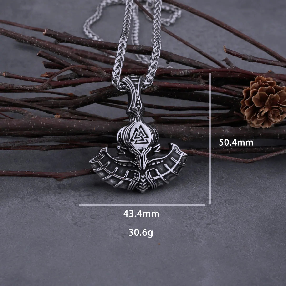 Viking Mjolnir Thor's Hammer with Odin Triangle Rune Necklace Men's Vintage Hip Hop Charm Pendant Stainless Steel