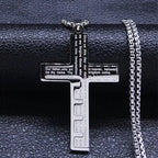HNSP Stainless Steel Splice Bible Cross Pendant Necklace For Men Religion Christian Jewelry Accessories