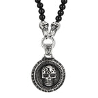 Men's Steampunk CZ Skull Face Head Pendant Necklace For Man 8MM Width 50CM Long Agate Stone Beads Chain Stainless Steel