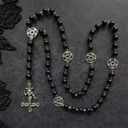 Baphomet Pentagram Cross Necklace — Black Metal