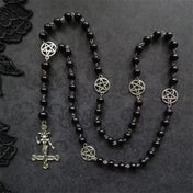 PERSONALIZABLE Black Rosary with Inverted Cross, Baphomet and Pentagram, Black Metal Jewelry, Necklace for Satanists