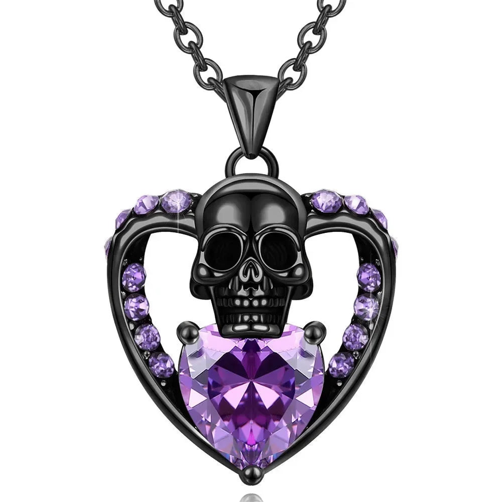 Iced Out Skull Black Pendant Necklace