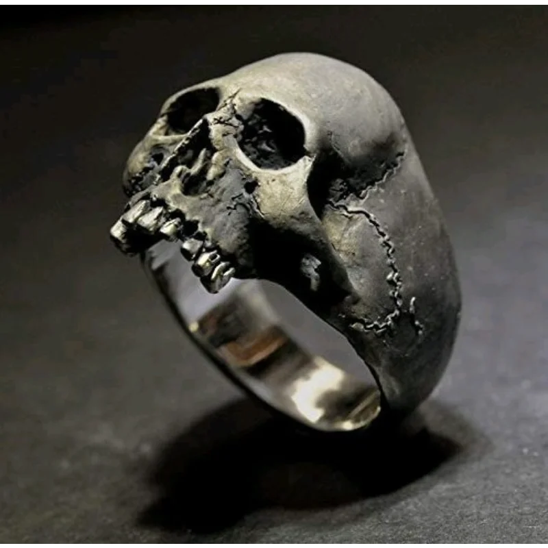 Jianjie Men's Light Luxury Skull Ring Motorcycle Biker Punk Style Men Rings Unique Personality Accessories Trend