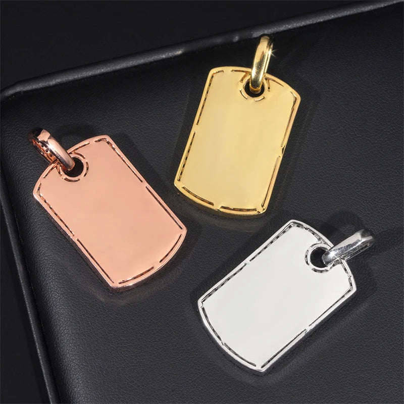 Iced Out Dog Tag Pendant Necklace — Rose Gold