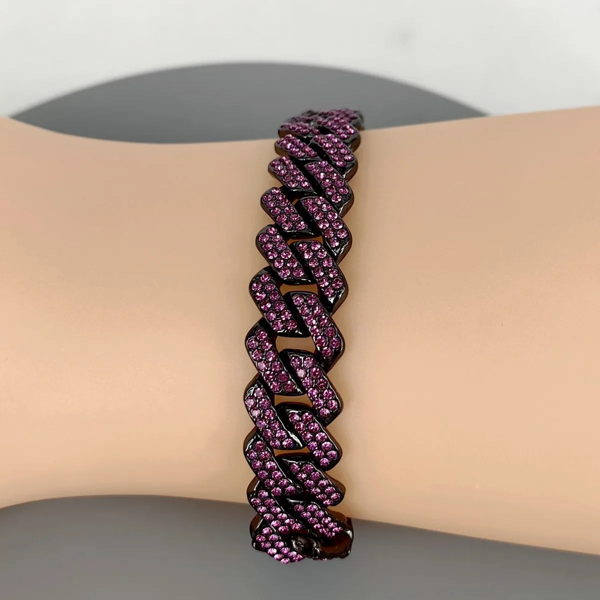 ULJ Hip Hop Shiny Black Cuban Link Chain Bracelets Women Men  Bling Rhinestone Iced Out Punk Wristband Hand Jewelry