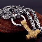 Nordic Celtic Wolf Men's Necklace Pendant Viking Wolf Head Stainless Steel Pendant Scandinavian Rune Amulet Jewelry