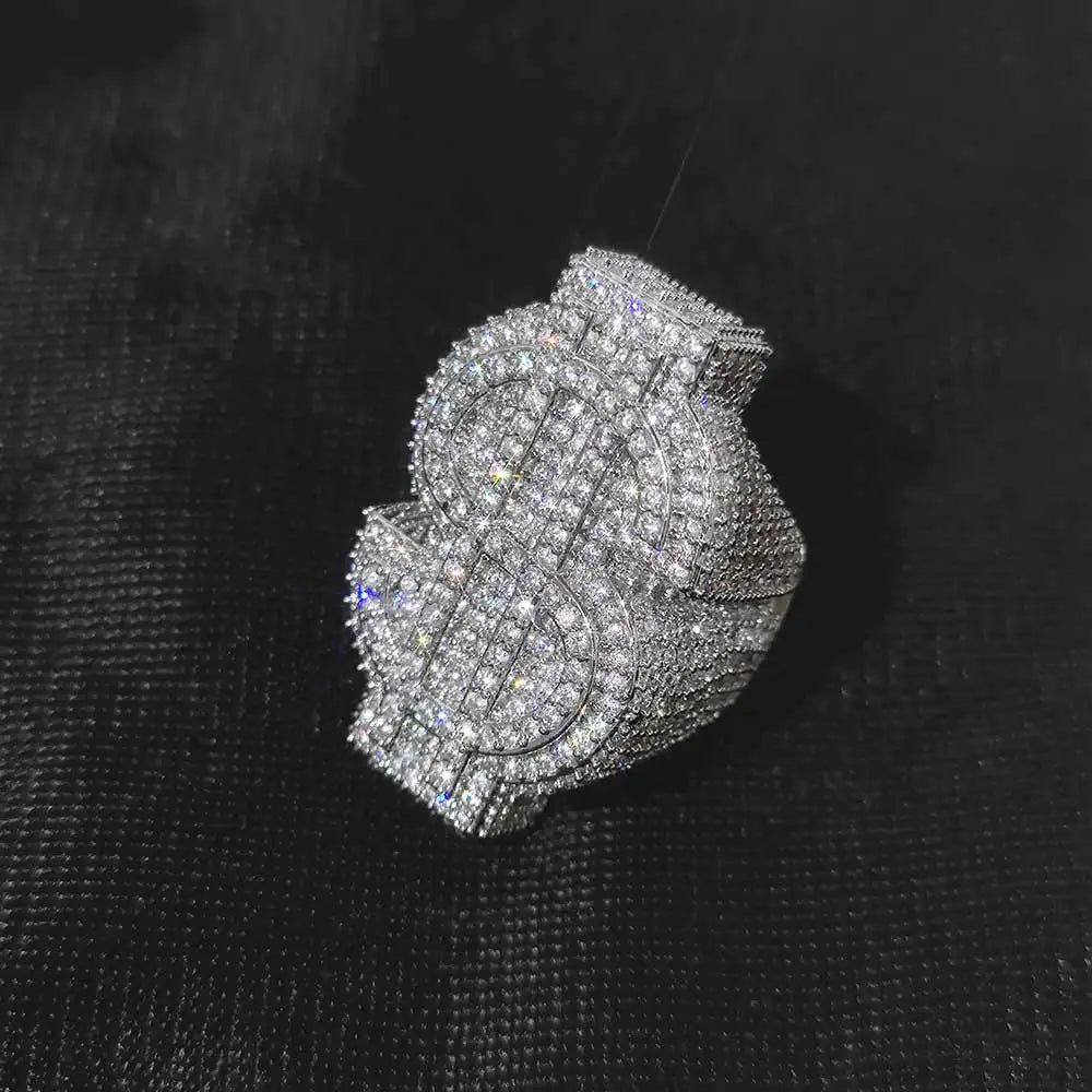 Gold Iced Out Money Sign Ring Statement