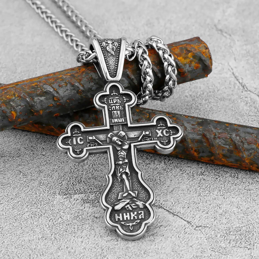 316L Stainless Steel Odin Vintage Men's Viking Necklace Nordic Religious Belief Jesus Valknut Cross Pendant Jewelry Unisex