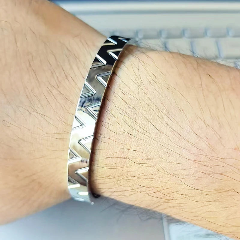 Luxury Open Cuff Hip Hop Stainless Steel Triangle Man Bangles Golden Women Bracelets Jewelry Couple Gift