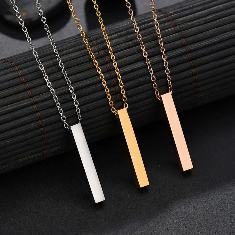 Vertical Blank Bar Pendant Necklace — Stainless Steel