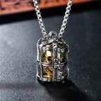 Gothic Cage Skull Pendant Necklace — Gold-Tone, Stainless Steel