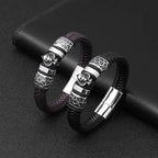 Skull Braid Leather Bracelet — Stainless Steel