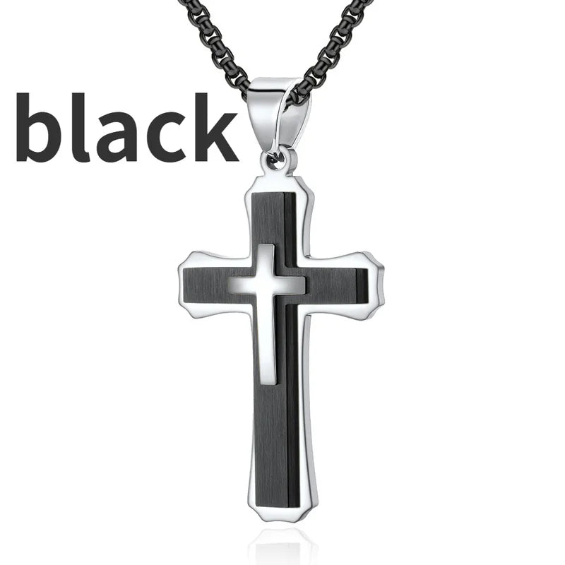 Double-Layer Cross Stainless Steel Pendant Necklace