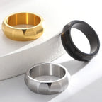 Waterproof Vacuum Plated Gold Color Stainless Steel Men's Ring 7mm Width Brushed Finished with Inner Curve Design Rings