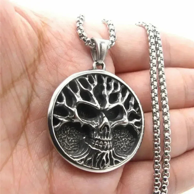 Retro Gothic Golden Cross Skull Pendant Necklace for Men Fashion Party Rock Motorcycle Riding Punk Jewelry Gift