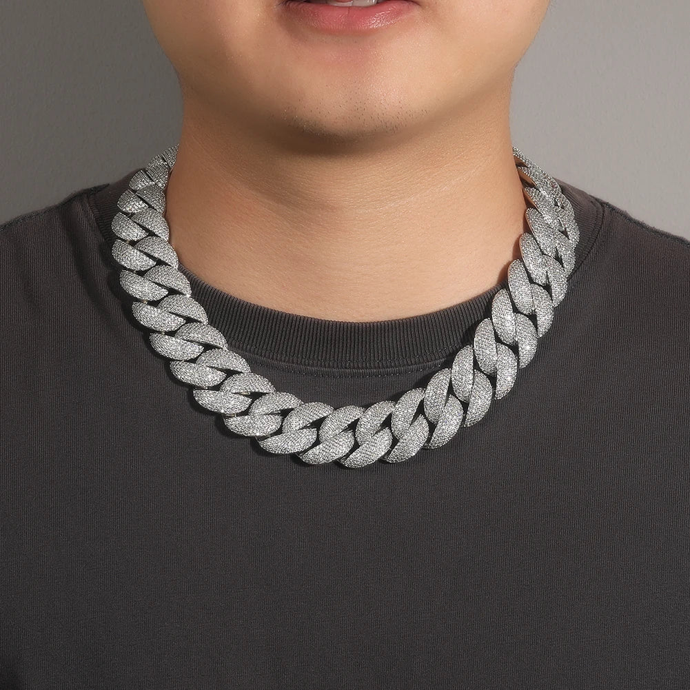 THE BLING KING 24MM Heavy Bubble Cuban Chain Necklace For Men Micro Paved Cubic Zirconia Deluxe Choker Rock Hip Hop