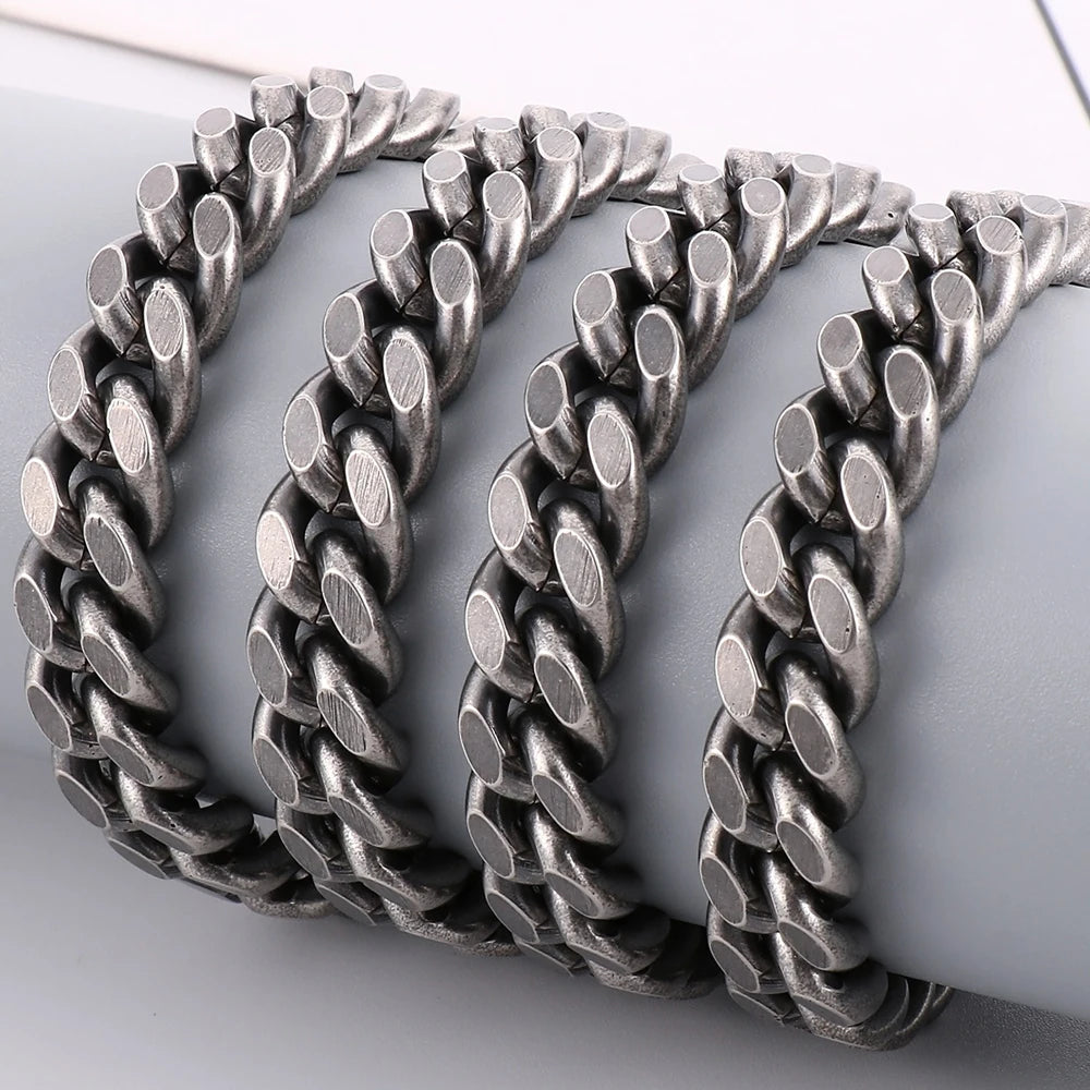 Vintage 8/10MM Curb Chain Necklace for Men Brushed Matte Stainless Steel Cuban Link Men's Boys Neck Chains Male Choker